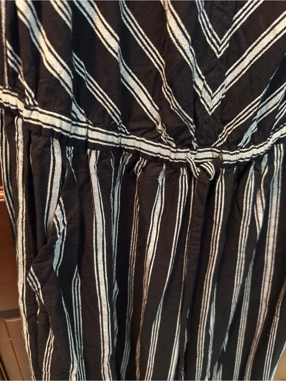 GAP Black and White Striped V-Neck Jumpsuit
